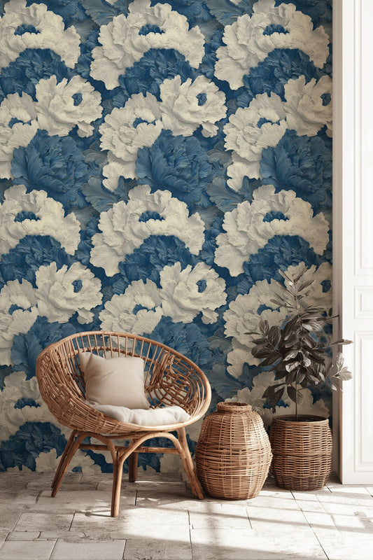 Blue Floral Wallpaper Blue Decorative Mural