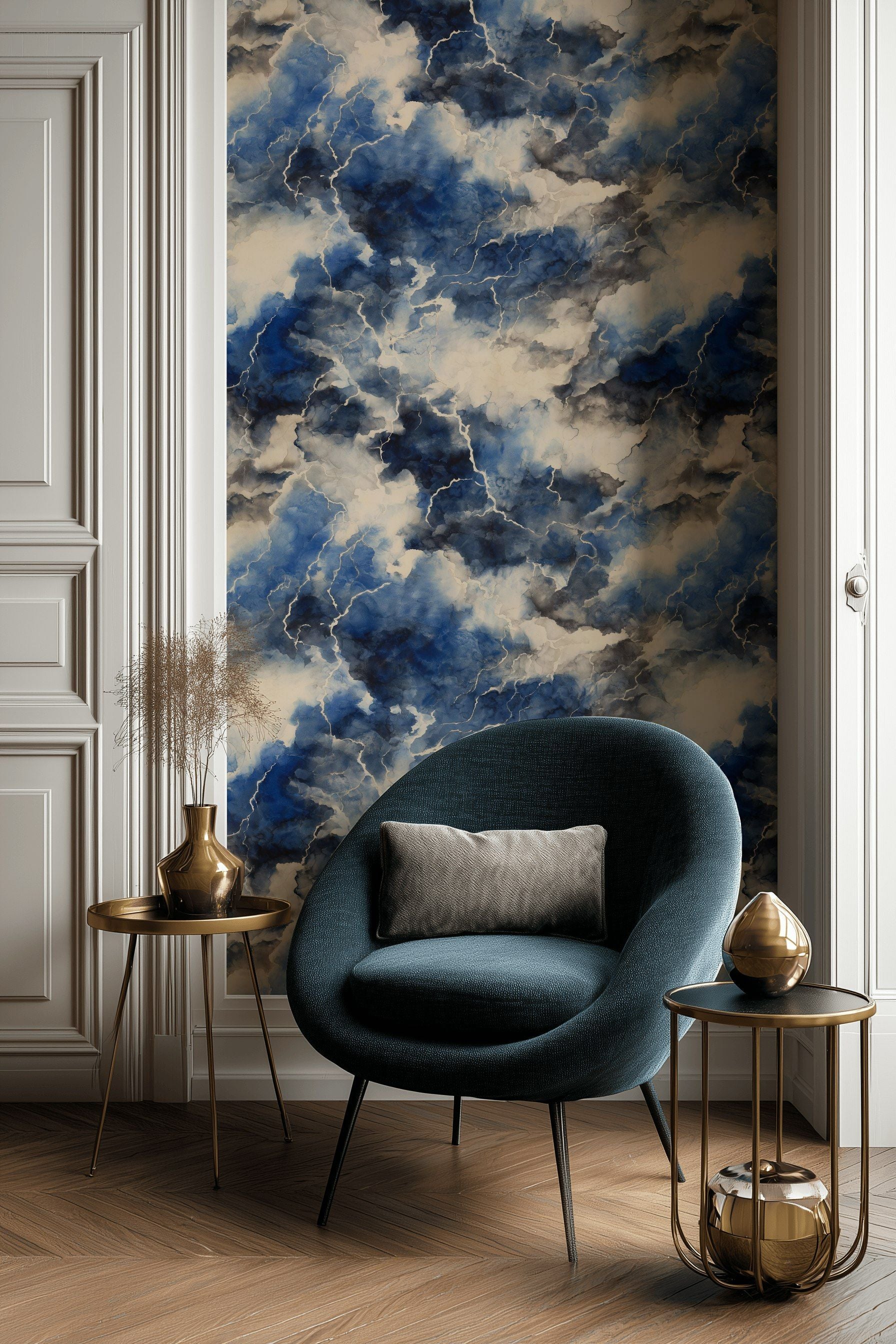 Stormy Blue and Cream Abstract Cloud Wallpaper