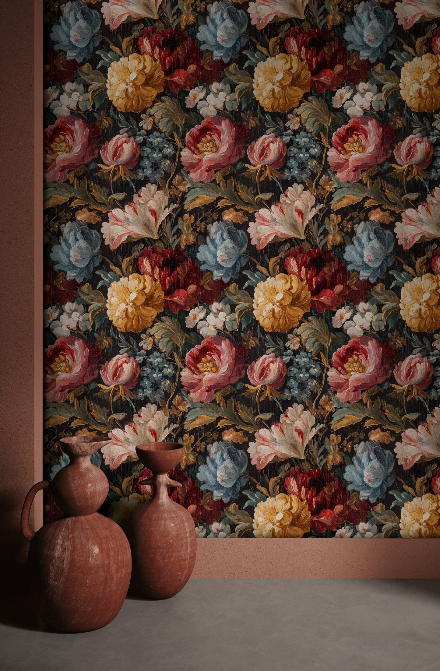 Floral Wallpaper Vintage Dark Wall Mural