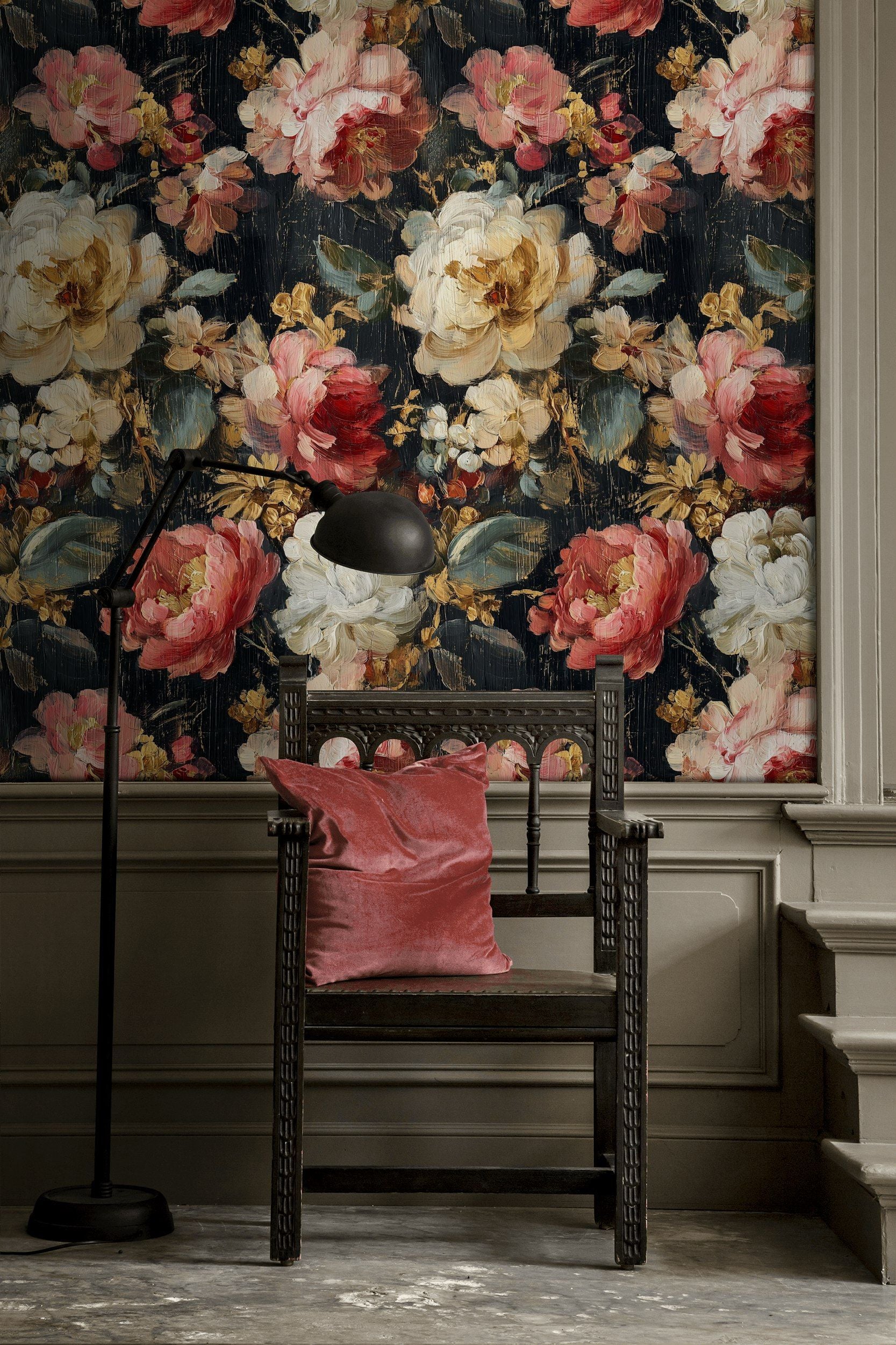 Dark Luxe Large Floral Wallpaper