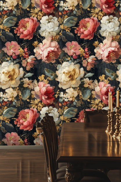 Dark Luxe Large Floral Wallpaper
