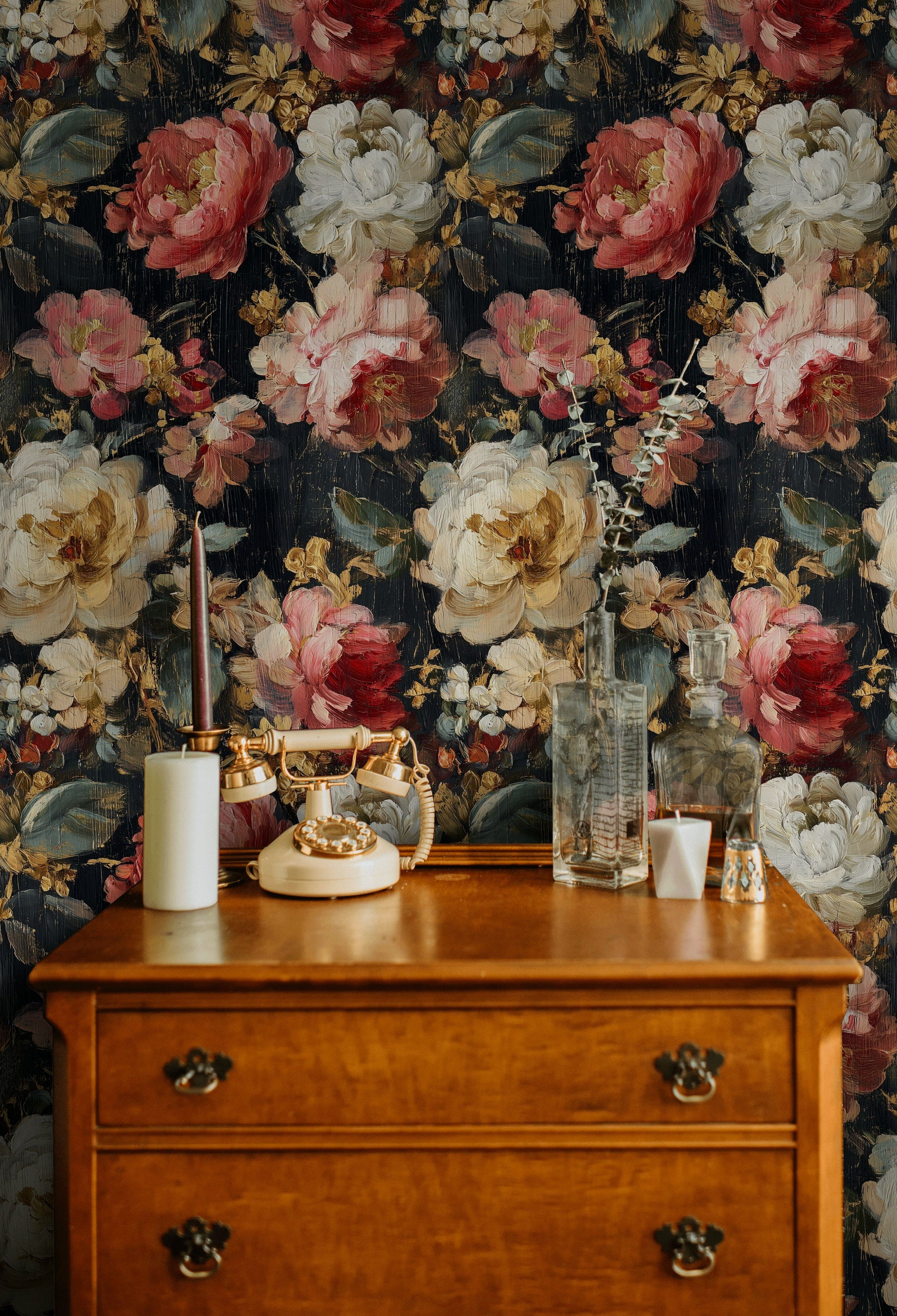 Dark Luxe Large Floral Wallpaper