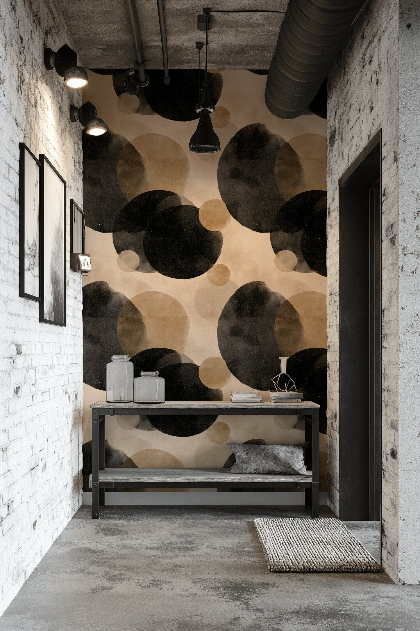 Black Circle Wallpaper Beige Abstract Wall Mural