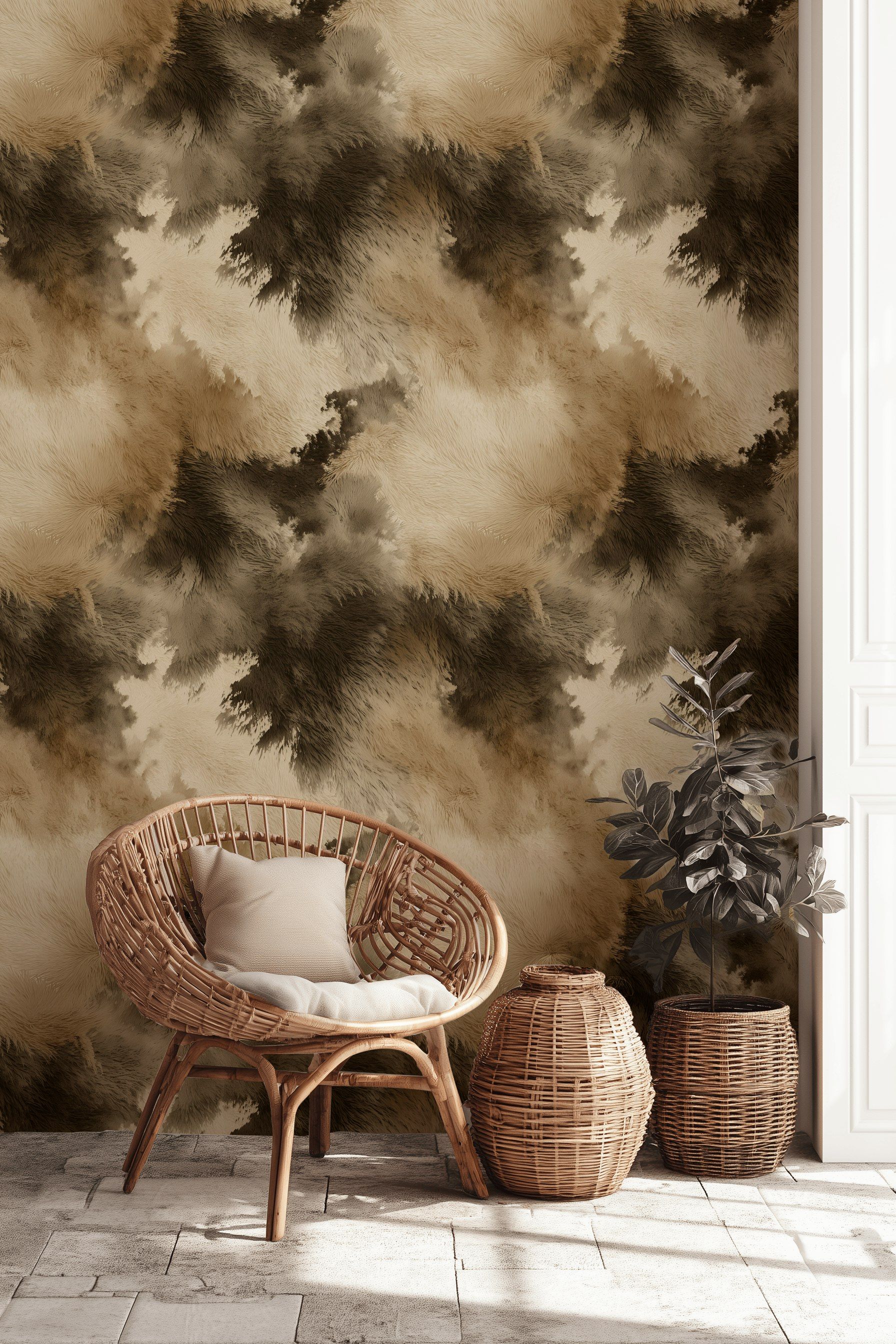 Taupe and Mocha Abstract Brushstroke Wallpaper