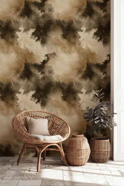 Taupe and Mocha Abstract Brushstroke Wallpaper