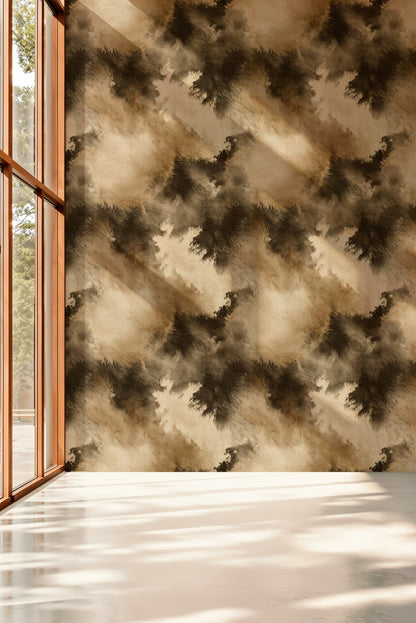 Taupe and Mocha Abstract Brushstroke Wallpaper