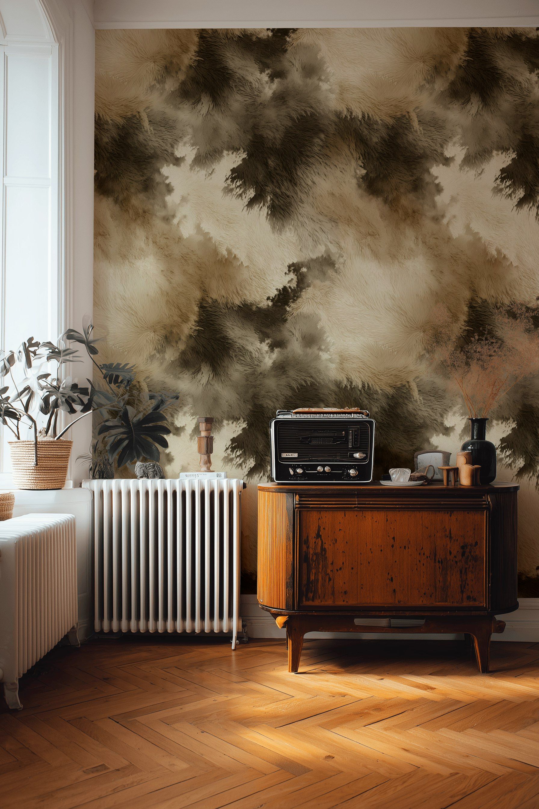 Taupe and Mocha Abstract Brushstroke Wallpaper