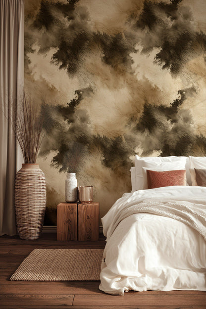 Taupe and Mocha Abstract Brushstroke Wallpaper