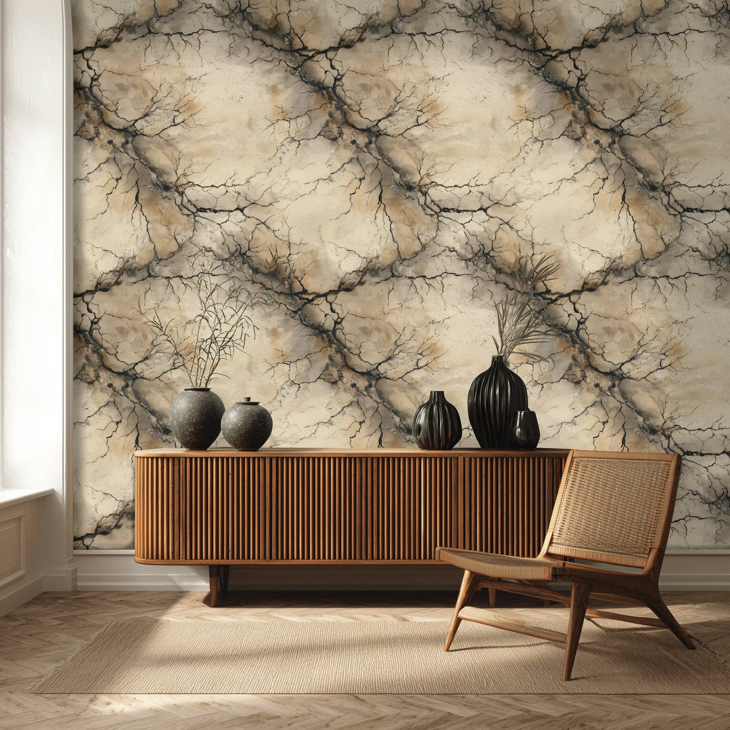 Cracked Stone Texture Wallpaper Neutral Decorative Mural