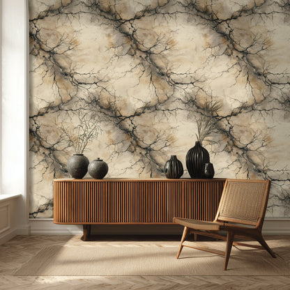 Earthy Beige and Black Marble Crack Wallpaper