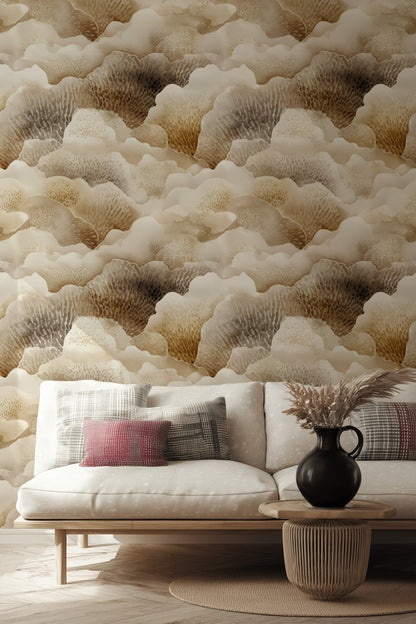 Warm Beige and Brown Abstract Wave Wallpaper
