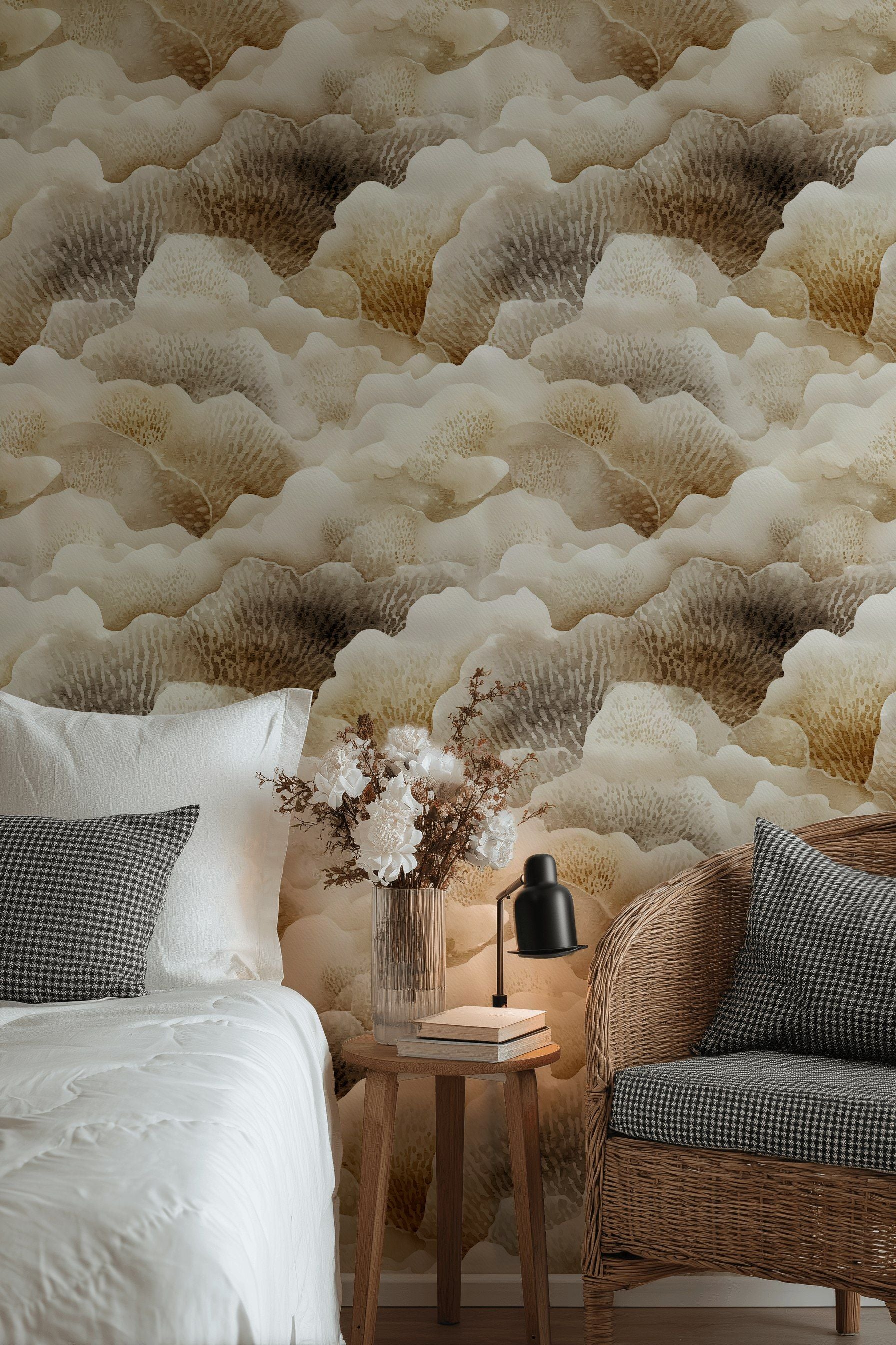 Warm Beige and Brown Abstract Wave Wallpaper