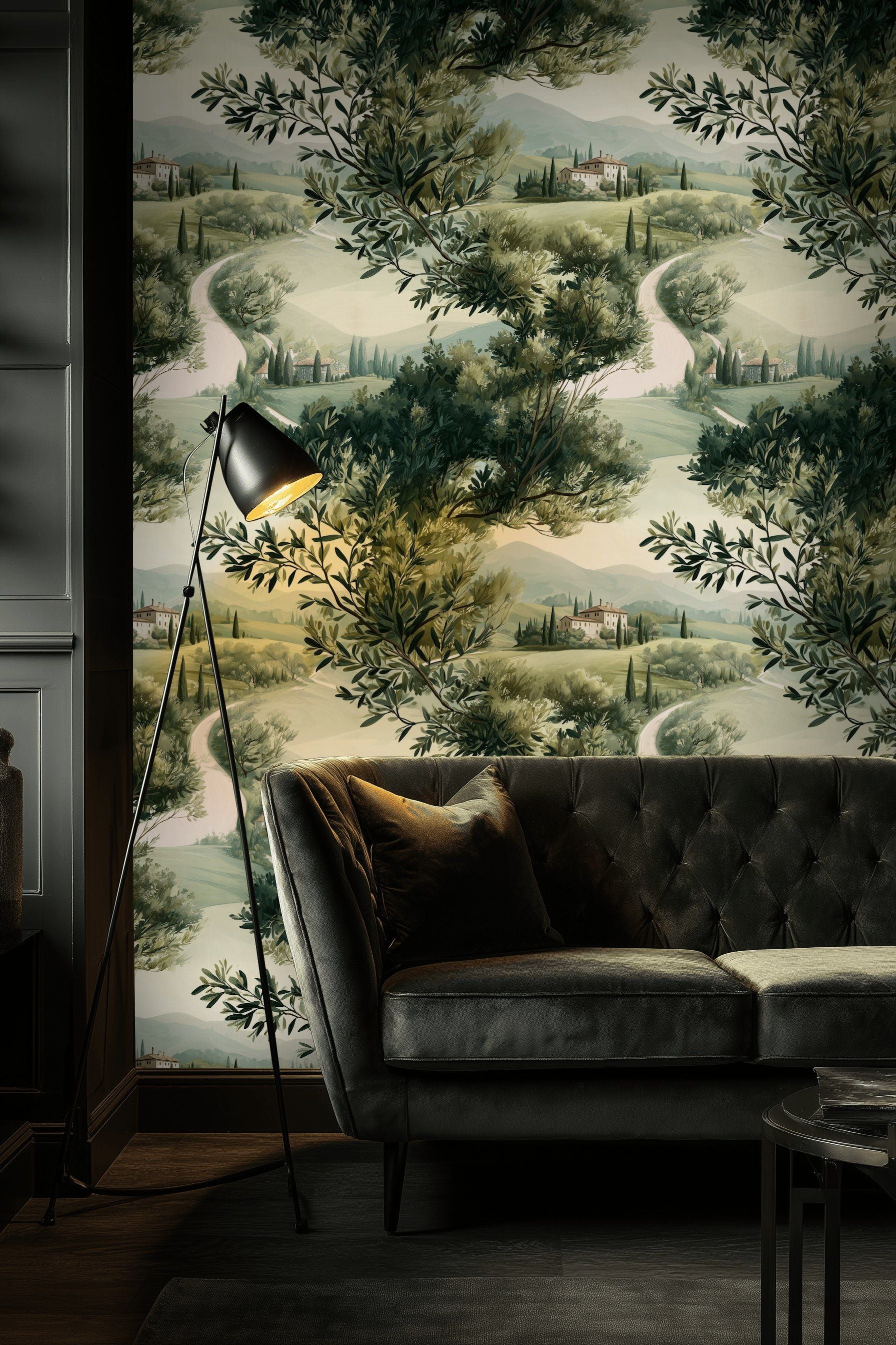 Beige Tuscan Landscape Scenic Wallpaper