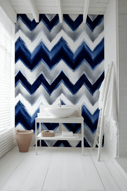 Deep Navy Blue Chevron Pattern Wallpaper