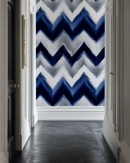 Deep Navy Blue Chevron Pattern Wallpaper