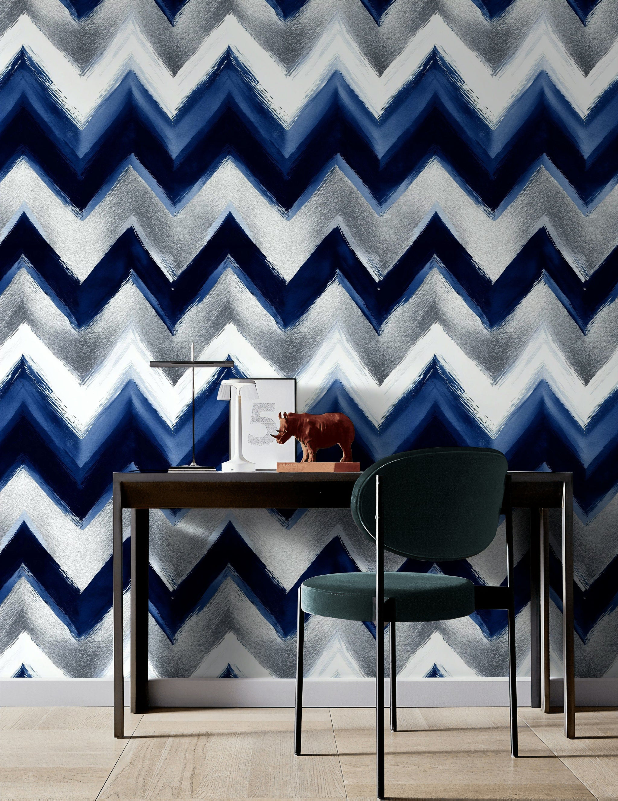 Deep Navy Blue Chevron Pattern Wallpaper
