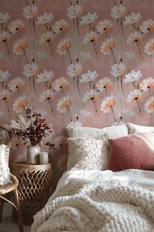 Blush Daisy Wallpaper Floral Painted Wall Mural