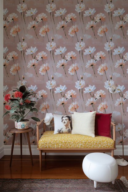 Blush Pink Wildflower Art Wallpaper