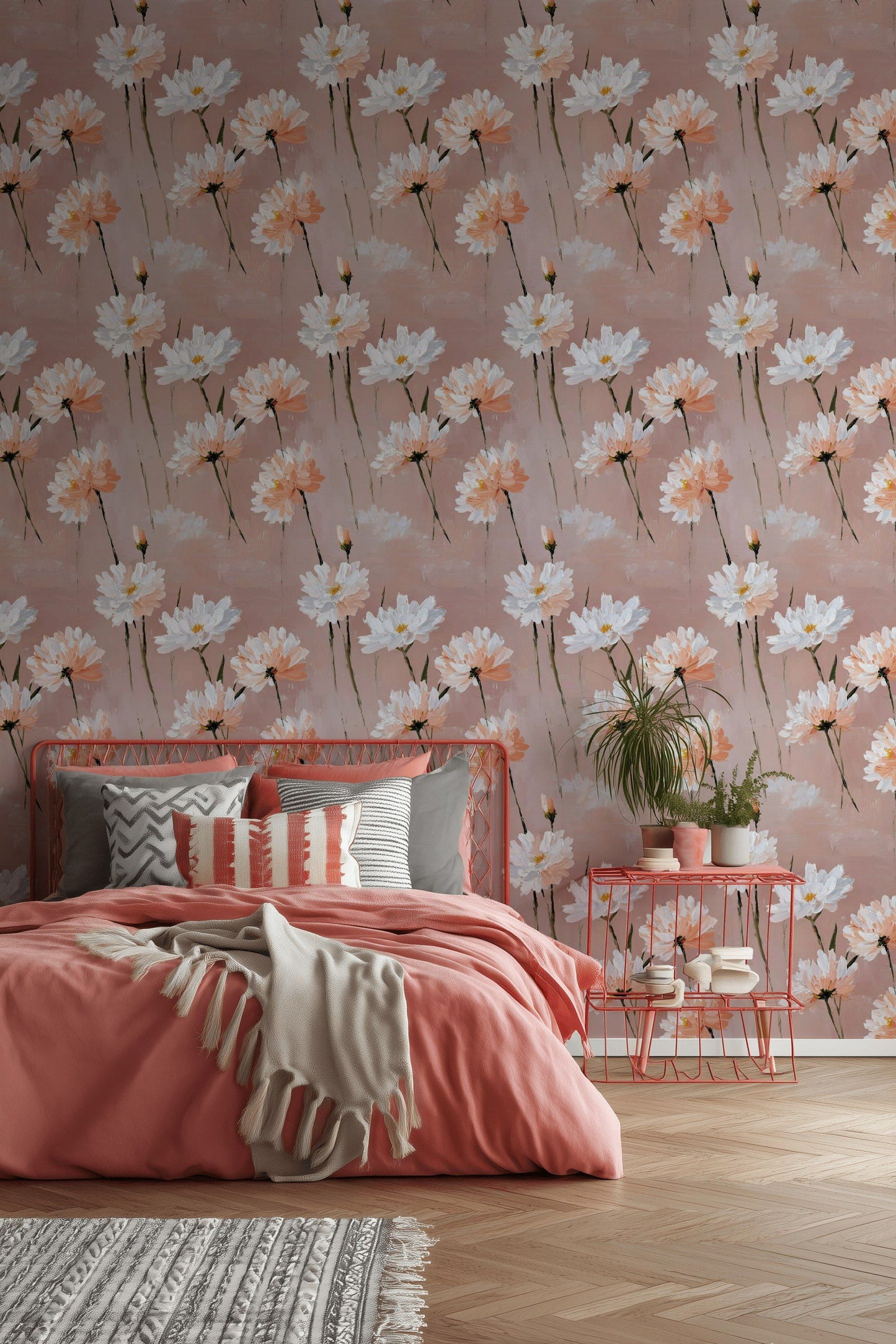 Blush Daisy Wallpaper Floral Painted Wall Mural