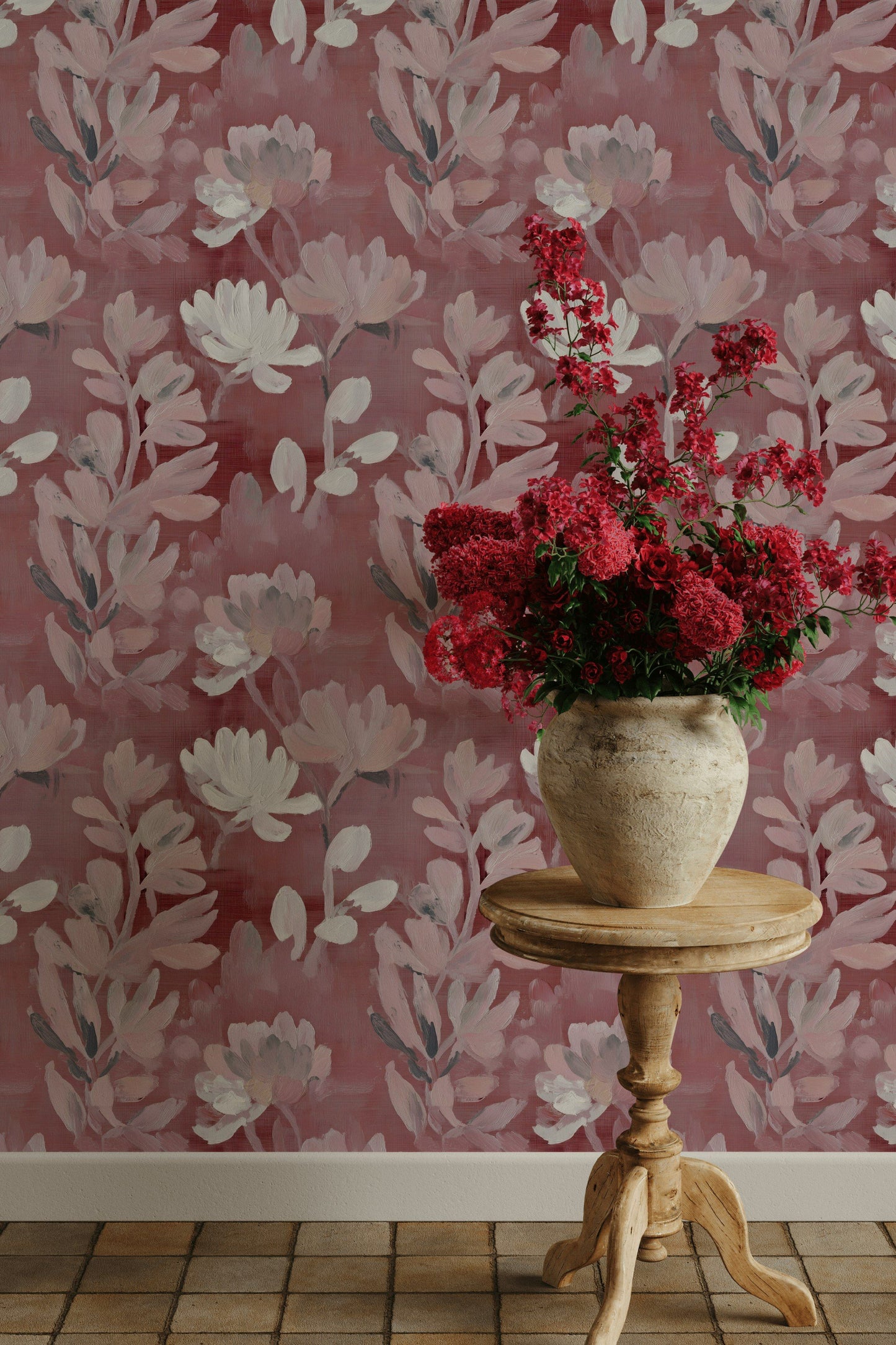 Blush Abstract Floral Wallpaper Pink Mural Botanical Decor