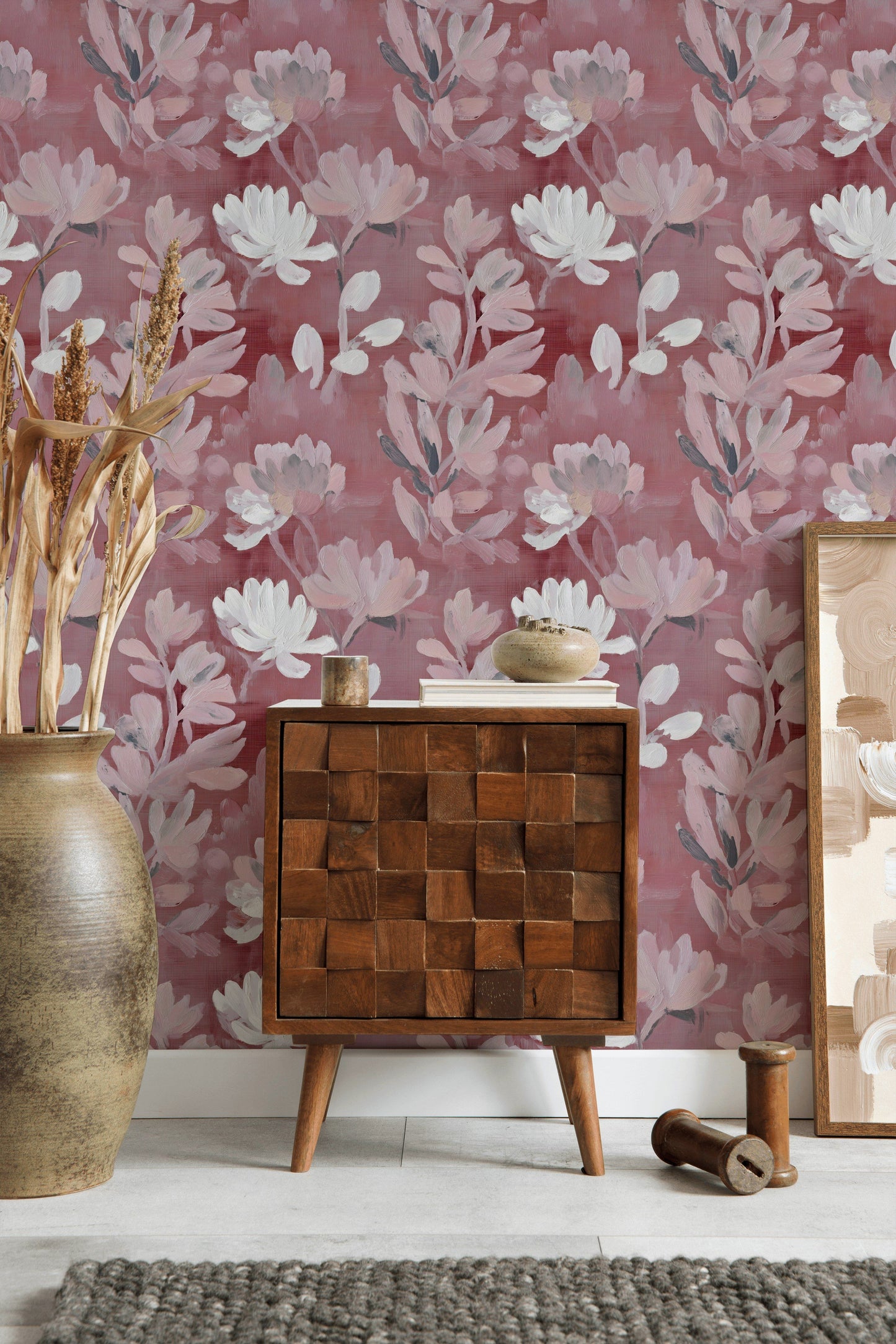 Blush Abstract Floral Wallpaper Pink Mural Botanical Decor