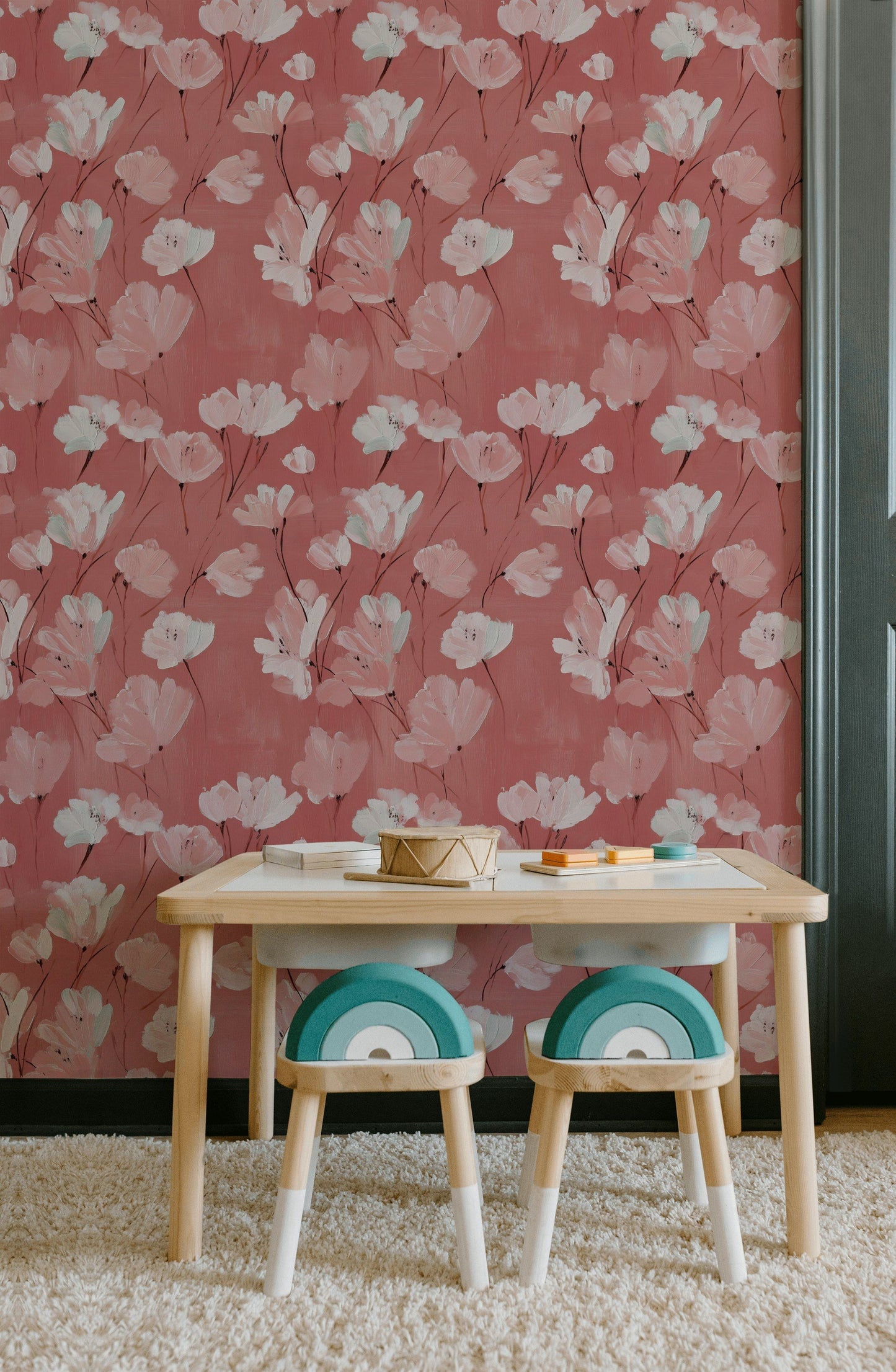 Blush Floral Wallpaper Pink White Modern Wall Mural