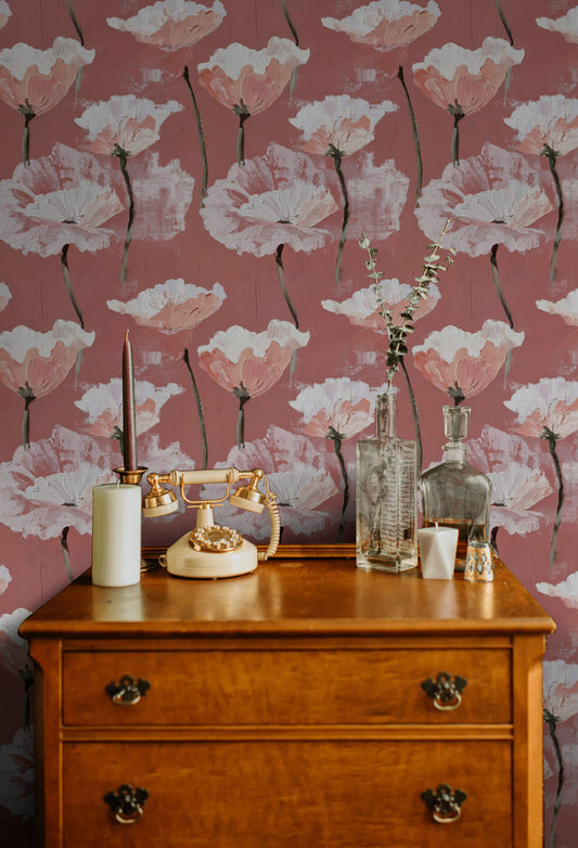 Blush Poppy Wallpaper Floral Mural Textured Wall Decor