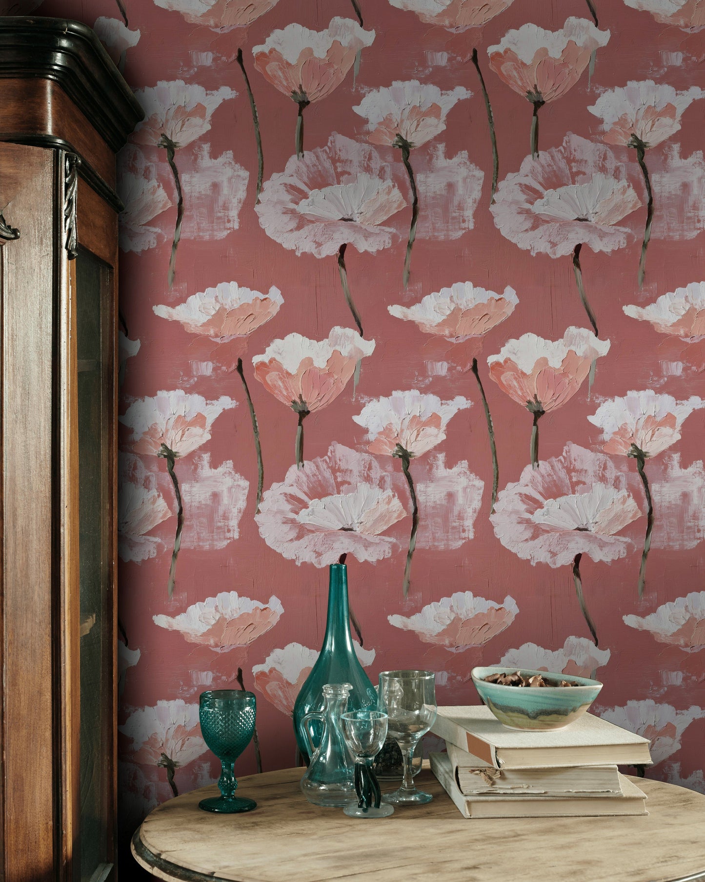 Blush Poppy Wallpaper Floral Mural Textured Wall Decor