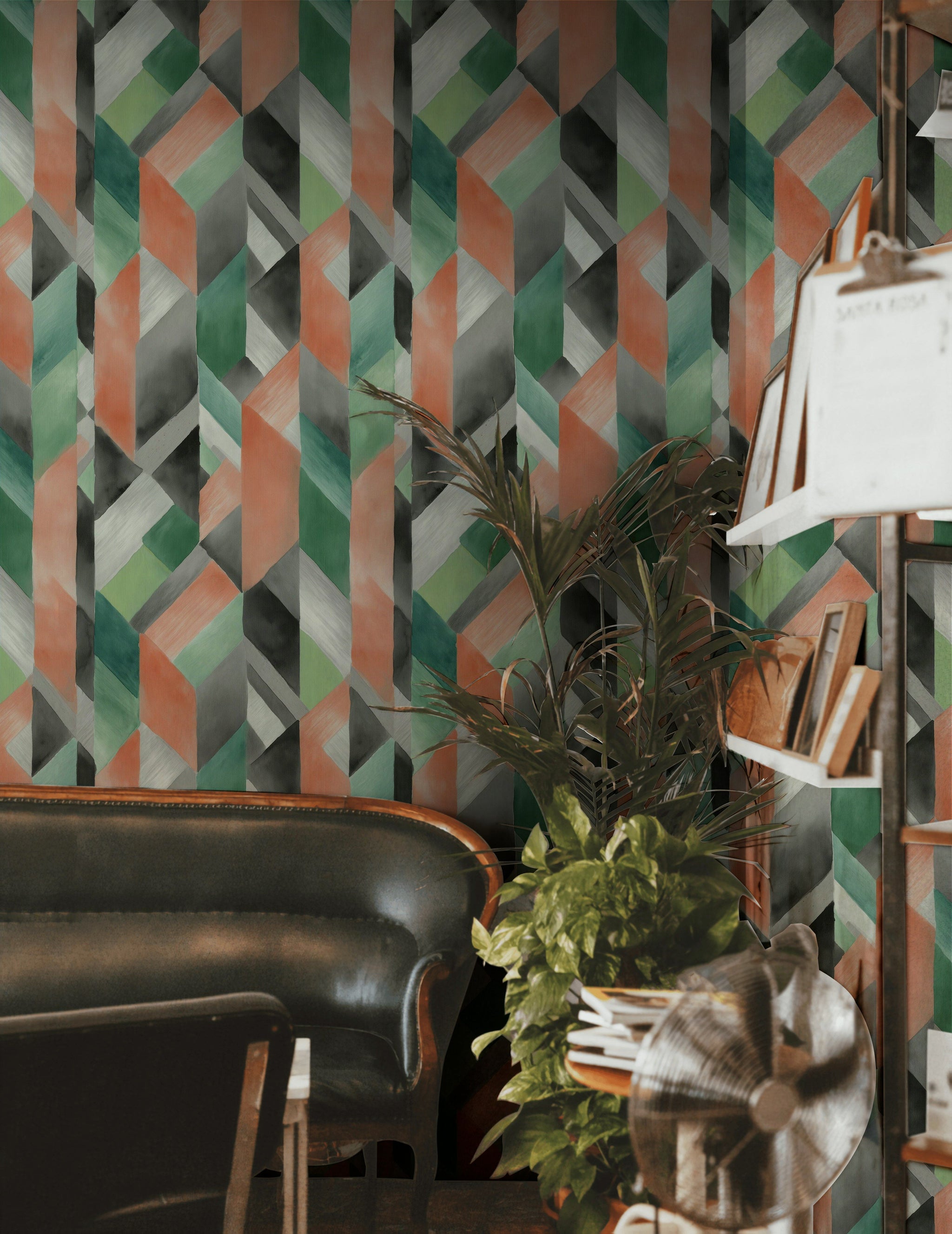 Bold Black and Green Geometric Wallpaper