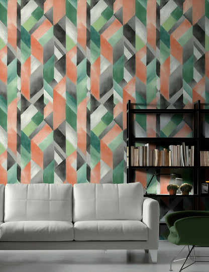 Bold Black and Green Geometric Wallpaper