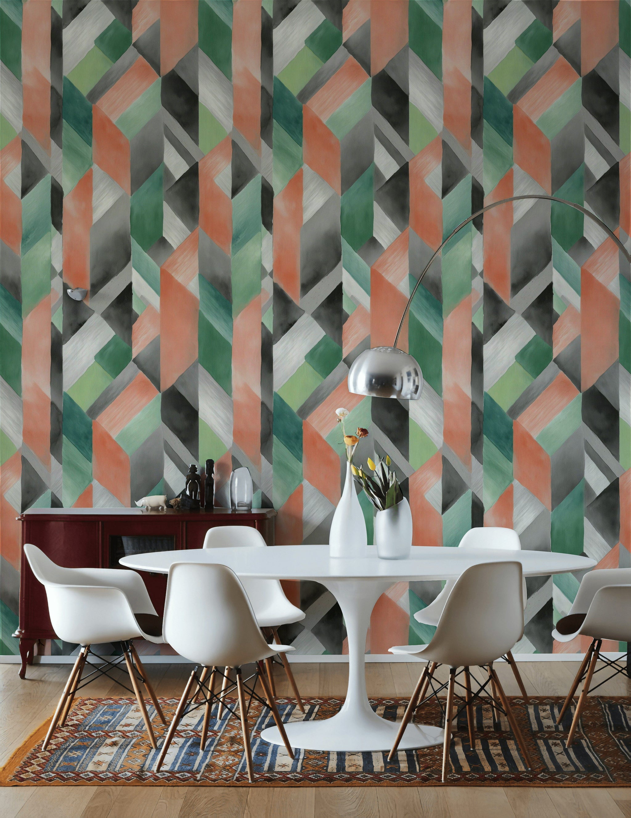 Bold Black and Green Geometric Wallpaper
