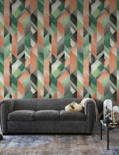 Bold Black and Green Geometric Wallpaper