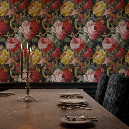 Vintage Dark Elegance Rose Floral Wallpaper