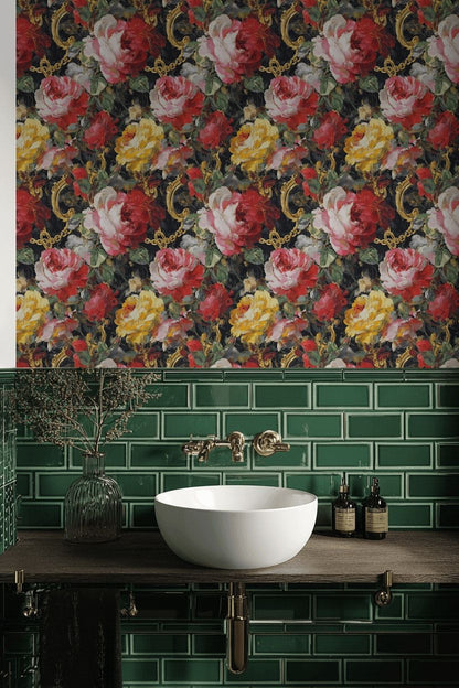 Vintage Dark Elegance Rose Floral Wallpaper