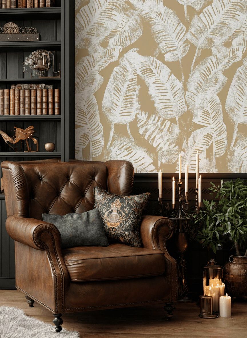 Beige and White Abstract Leaf Botanical Wallpaper