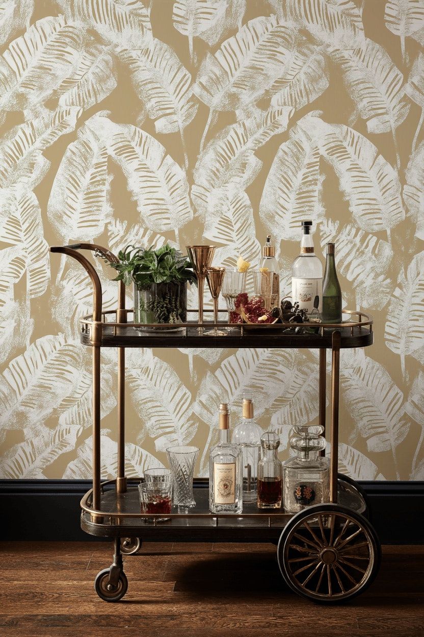 Beige and White Abstract Leaf Botanical Wallpaper