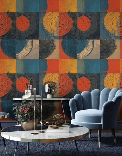 Moody Orange and Black Tree Ring Geometric Wallpaper