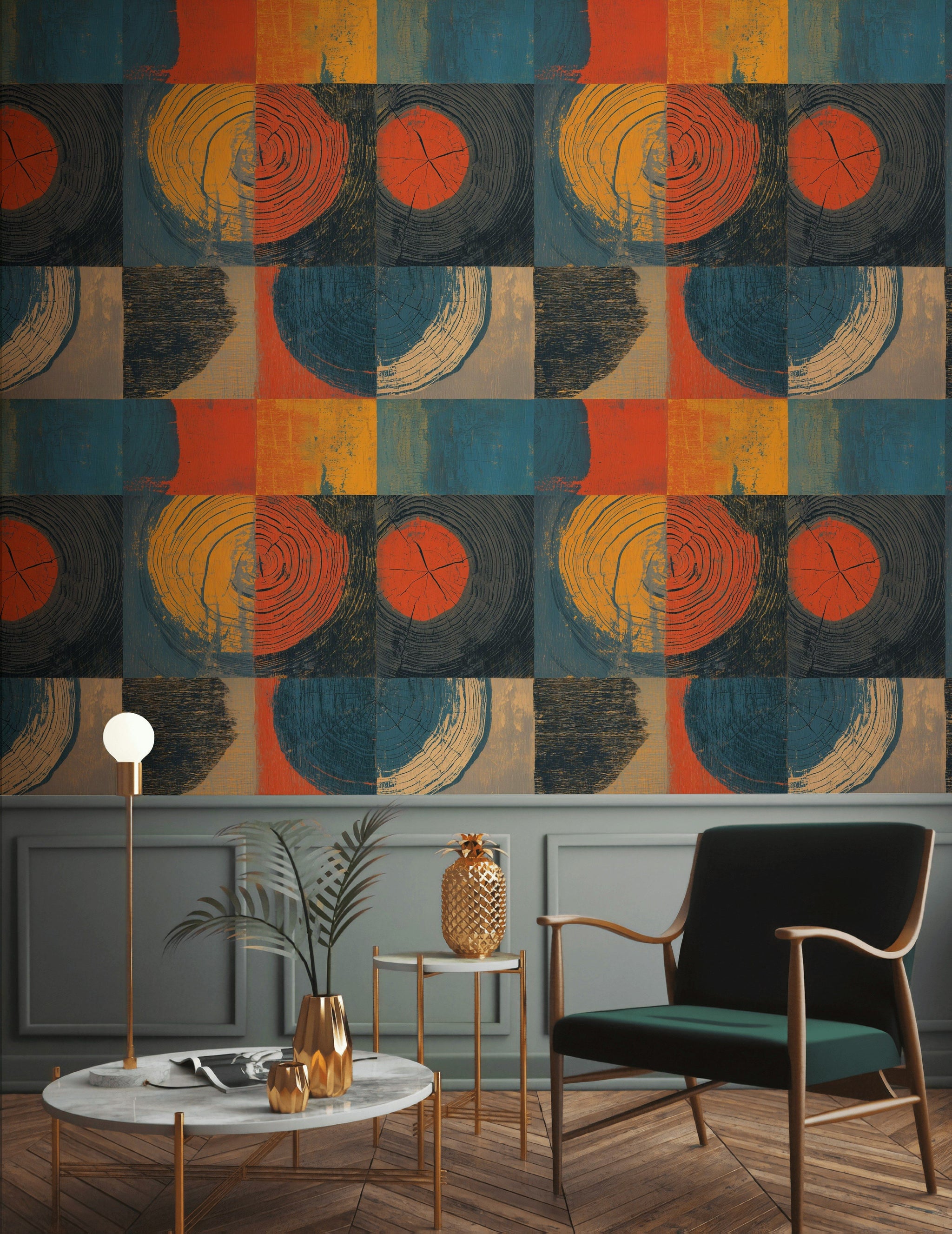 Moody Orange and Black Tree Ring Geometric Wallpaper