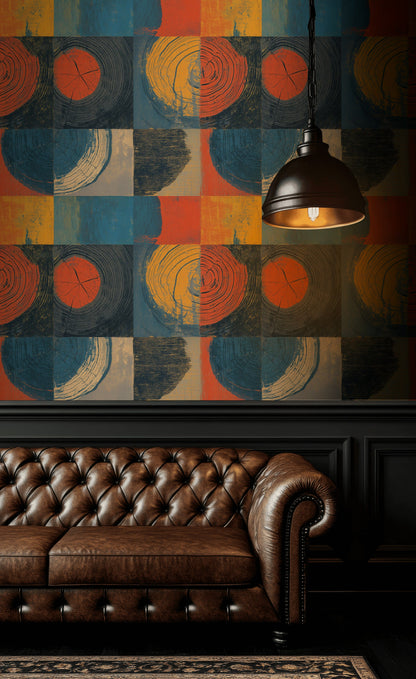 Moody Orange and Black Tree Ring Geometric Wallpaper