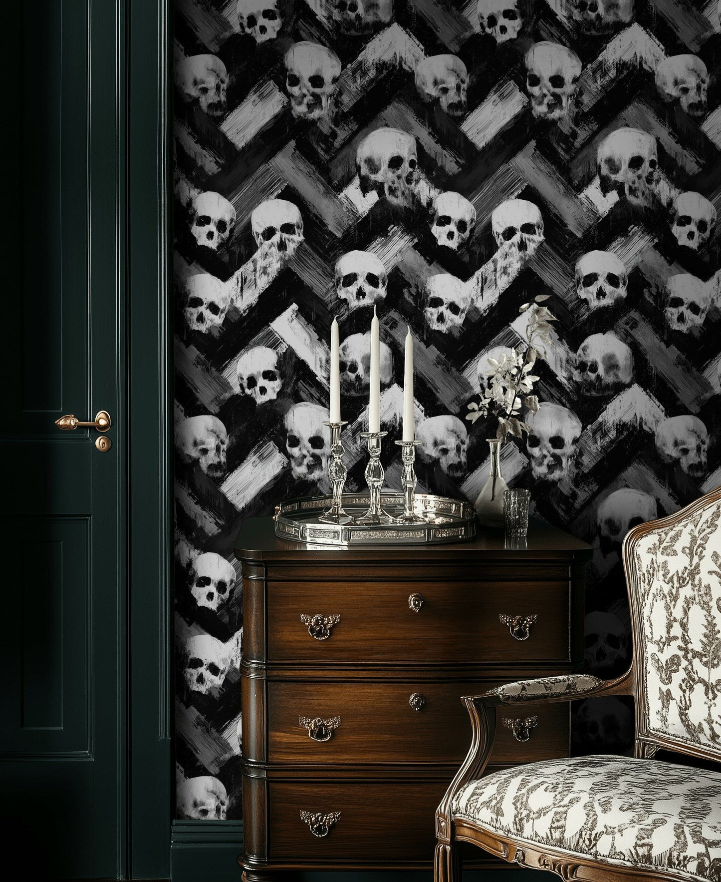 Skull Wallpaper Black And White Grunge Removable Wall Decor
