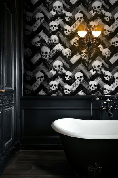 Monochrome Skull Chevron Abstract Wallpaper