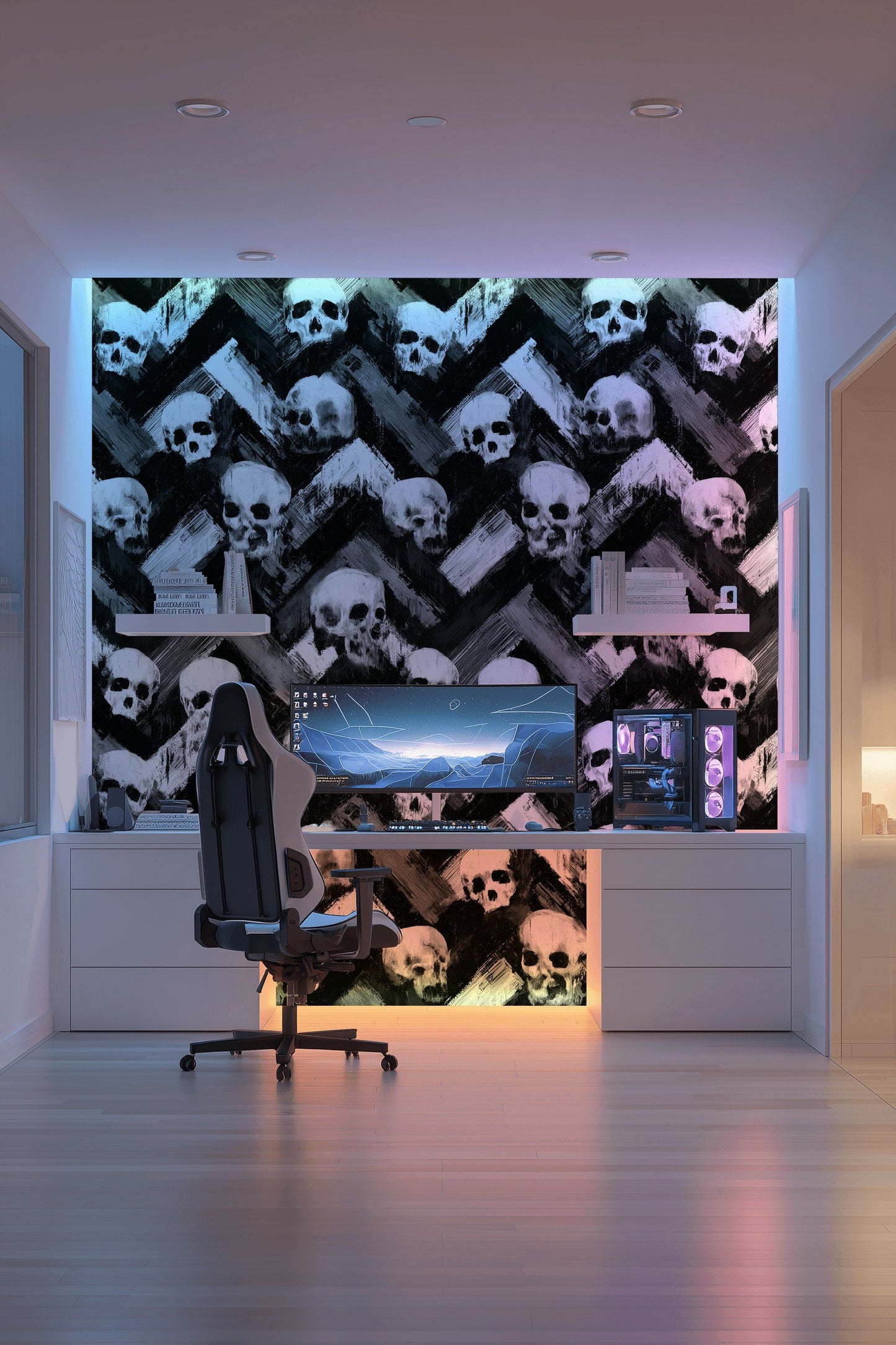 Skull Wallpaper Black And White Grunge Removable Wall Decor