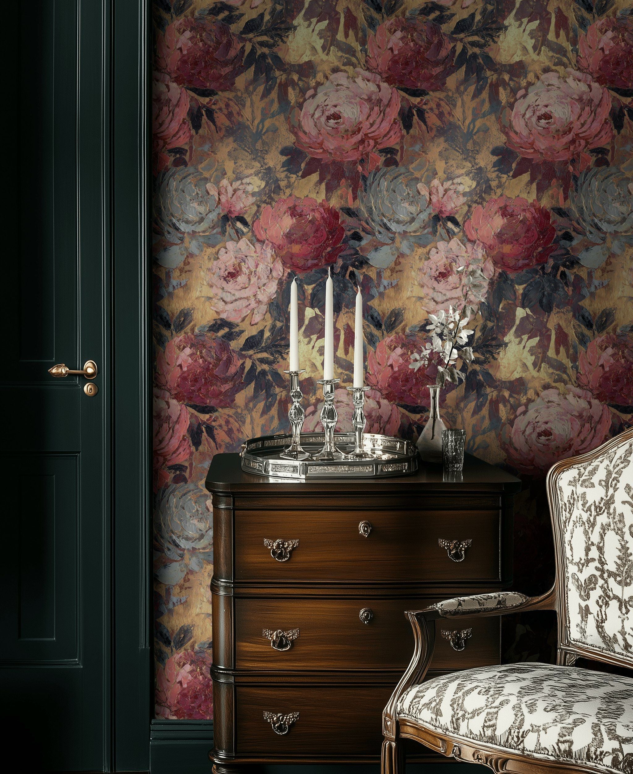 Rich Burgundy Vintage Rose Wallpaper
