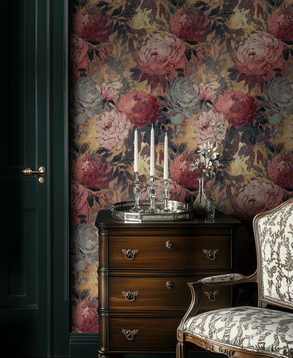 Rich Burgundy Vintage Rose Wallpaper