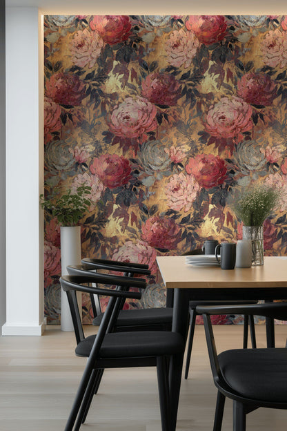 Rich Burgundy Vintage Rose Wallpaper