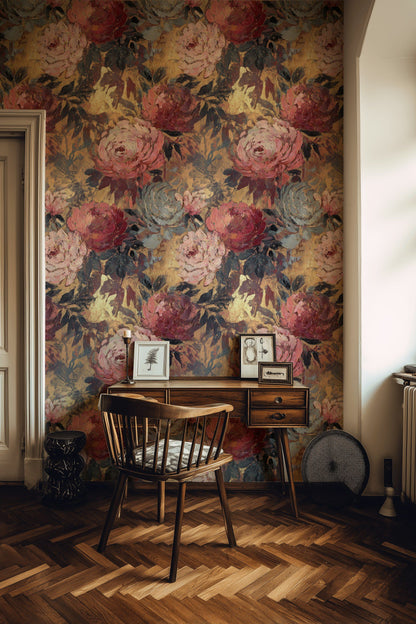 Rich Burgundy Vintage Rose Wallpaper