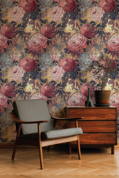 Rich Burgundy Vintage Rose Wallpaper