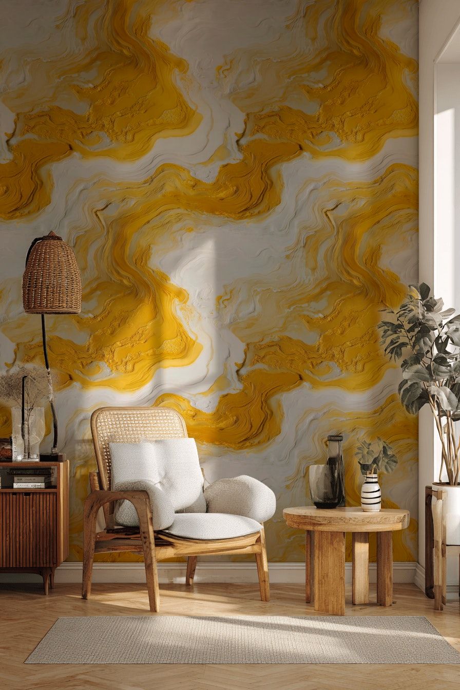 Golden Look Yellow Swirl Abstract Wallpaper