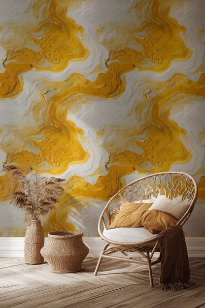 Golden Look Yellow Swirl Abstract Wallpaper