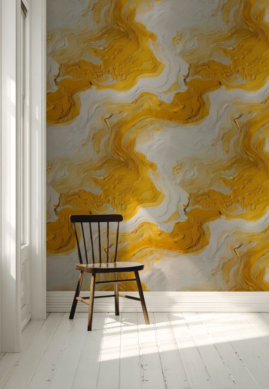 Golden Look Yellow Swirl Abstract Wallpaper